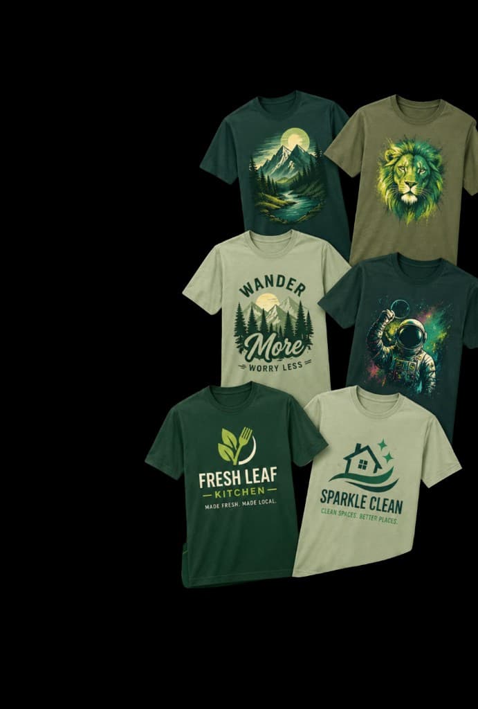 Custom printed shirts arranged as a portfolio of print styles